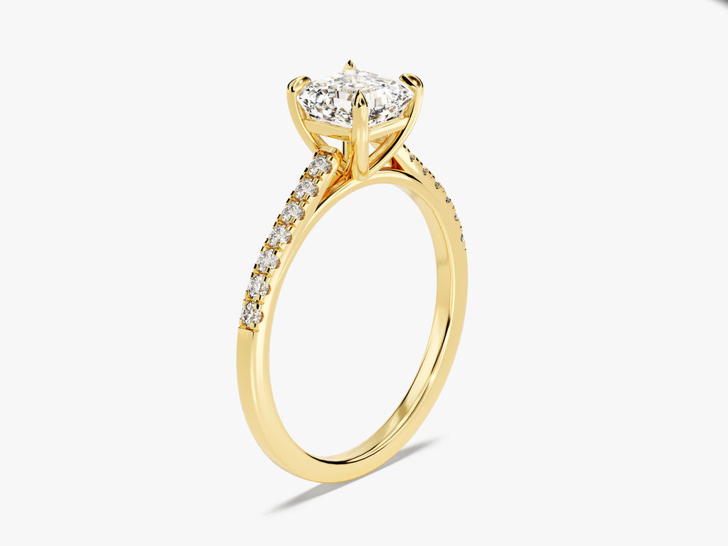 Asscher Cut Lab Grown Diamond Engagement Ring with Pave Set Side Stones (1.00 CT)