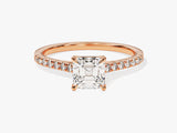 Asscher Cut Lab Grown Diamond Engagement Ring with Pave Set Side Stones (1.00 CT)