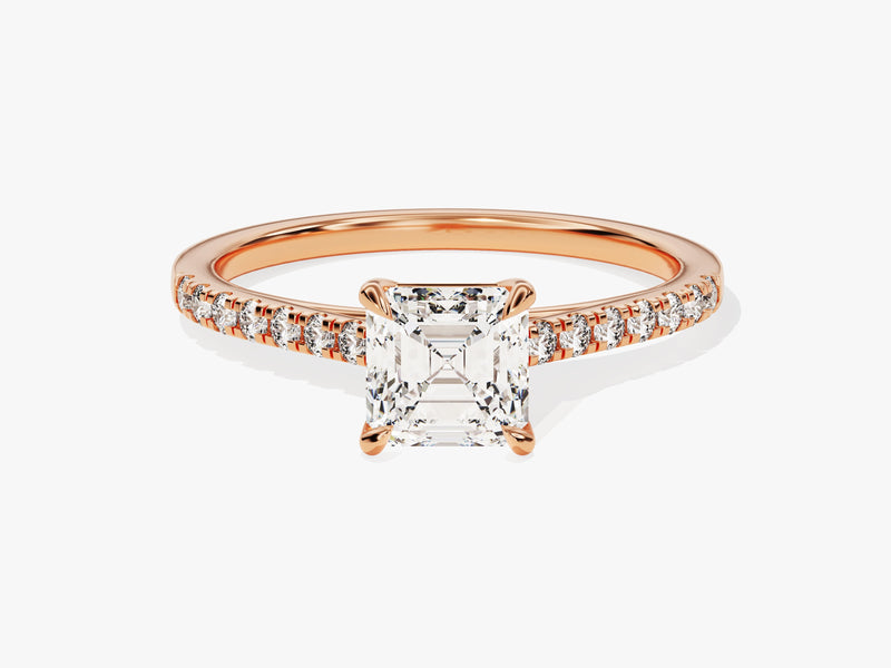 Asscher Cut Lab Grown Diamond Engagement Ring with Pave Set Side Stones (1.00 CT)