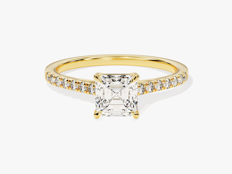 Asscher Cut Moissanite Engagement Ring with Pave Set Side Stones (1.00 CT)