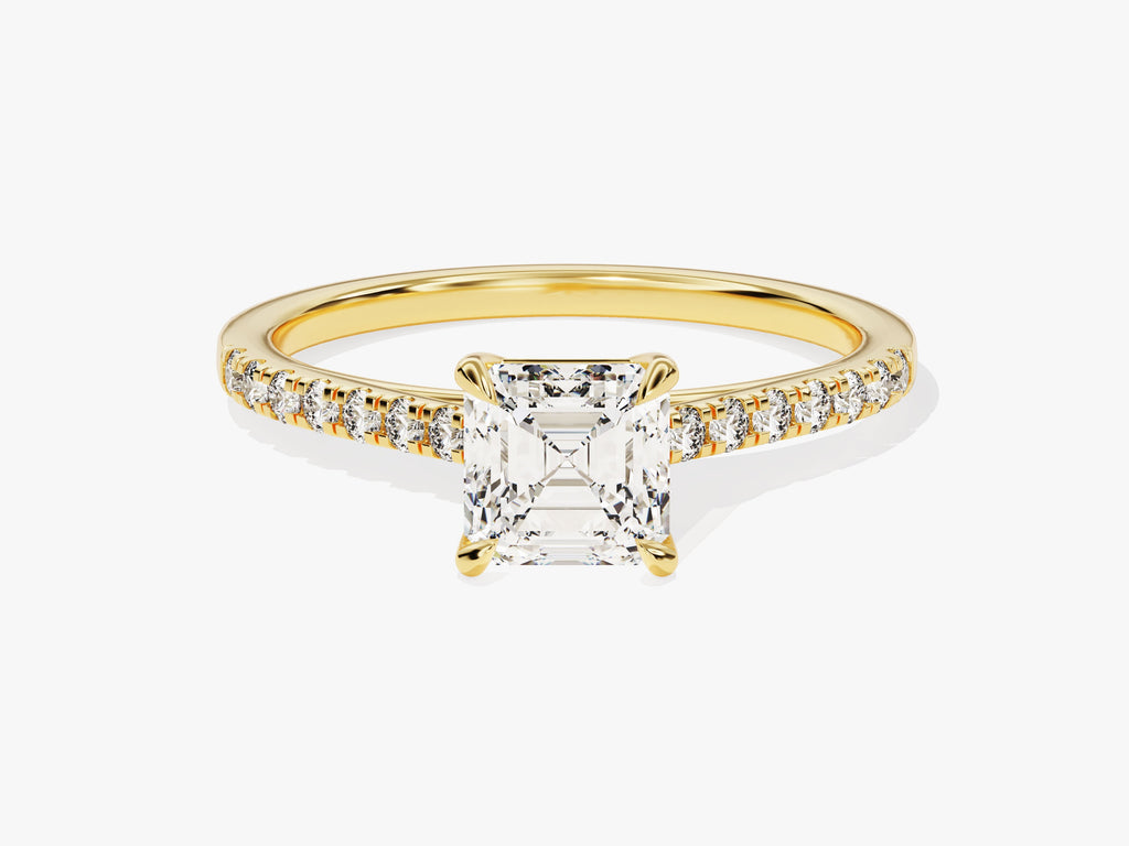 Asscher Cut Lab Grown Diamond Engagement Ring with Pave Set Side Stones (1.00 CT)