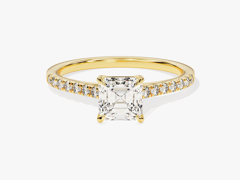 Asscher Cut Lab Grown Diamond Engagement Ring with Pave Set Side Stones (1.00 CT)