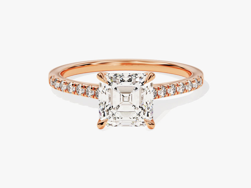 Asscher Cut Lab Grown Diamond Engagement Ring with Pave Set Side Stones (1.50 CT)