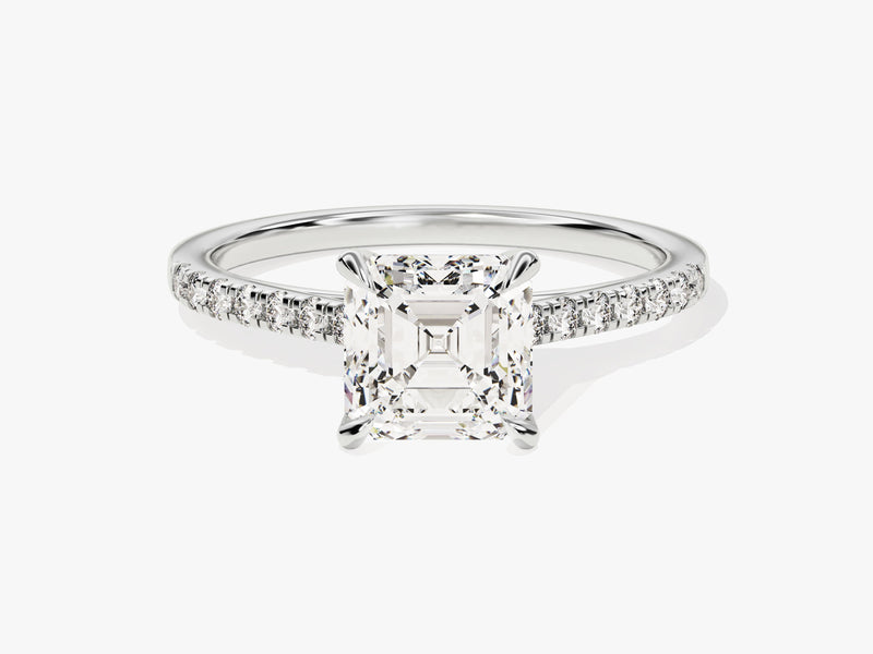 Asscher Cut Moissanite Engagement Ring with Pave Set Side Stones (1.50 CT)