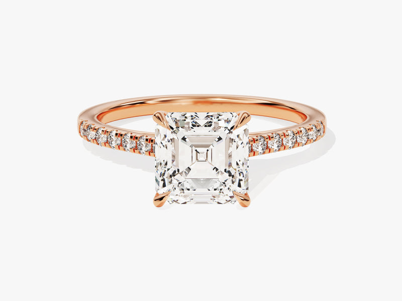 Asscher Cut Moissanite Engagement Ring with Pave Set Side Stones (2.00 CT)