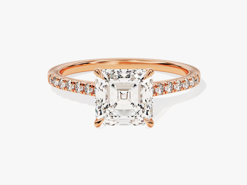 Asscher Cut Lab Grown Diamond Engagement Ring with Pave Set Side Stones (2.00 CT)