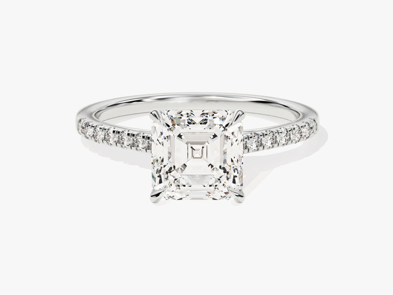 Asscher Cut Lab Grown Diamond Engagement Ring with Pave Set Side Stones (2.00 CT)