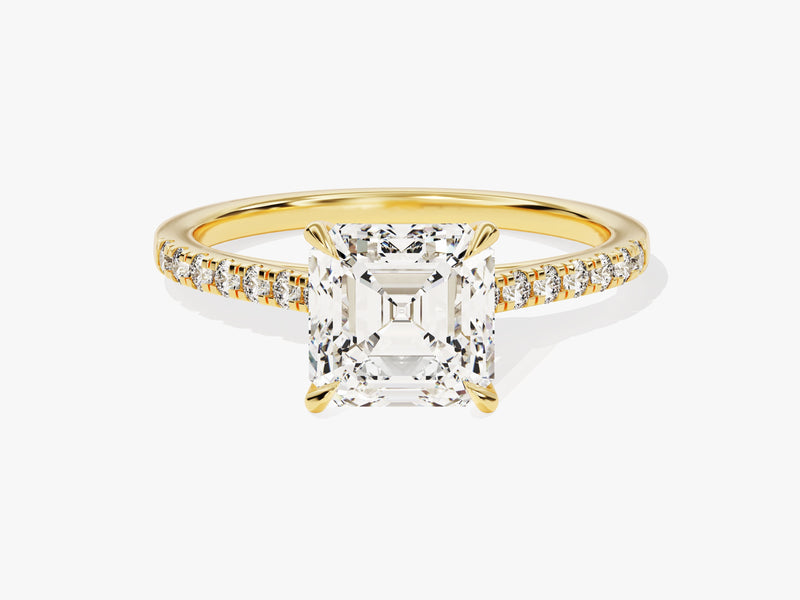 Asscher Cut Lab Grown Diamond Engagement Ring with Pave Set Side Stones (2.00 CT)