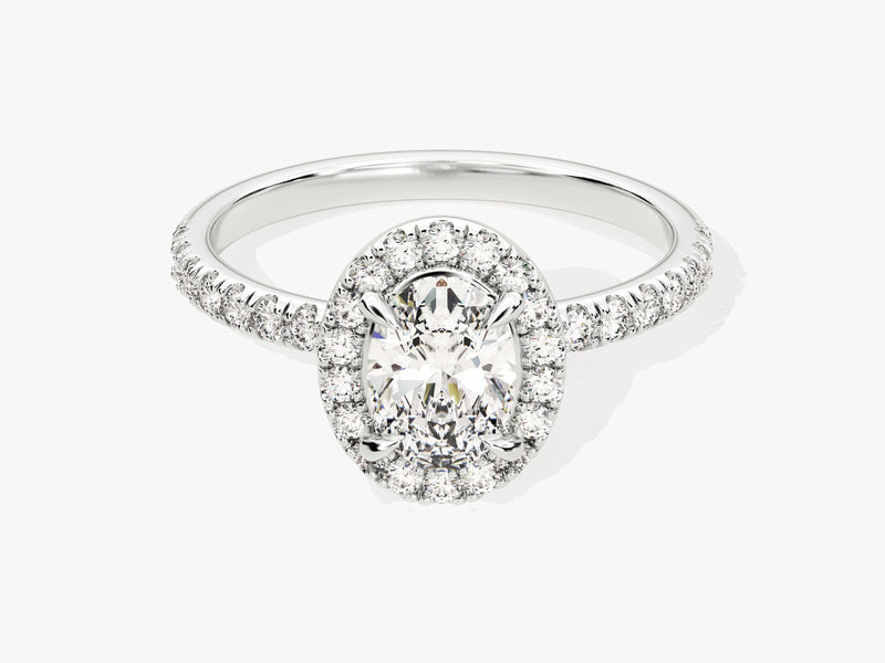 Oval Halo Lab Grown Diamond Engagement Ring with Pave Set Side Stones (1.00 CT)