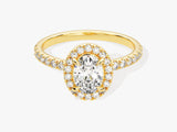 Oval Halo Lab Grown Diamond Engagement Ring with Pave Set Side Stones (1.00 CT)