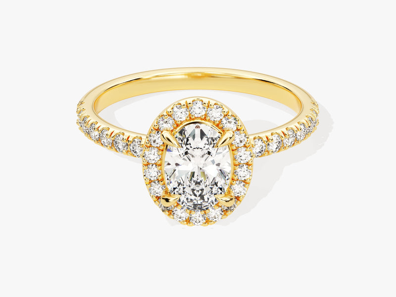 Oval Halo Lab Grown Diamond Engagement Ring with Pave Set Side Stones (1.00 CT)