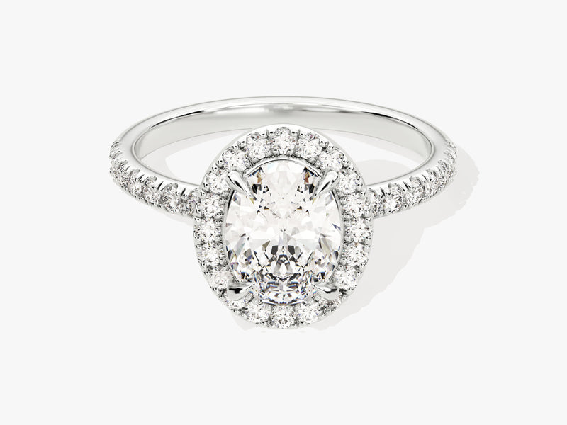 Oval Halo Moissanite Engagement Ring with Pave Set Side Stones (1.50 CT)