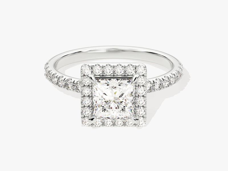 Princess Halo Lab Grown Diamond Engagement Ring with Pave Set Side Stones (1.00 CT)