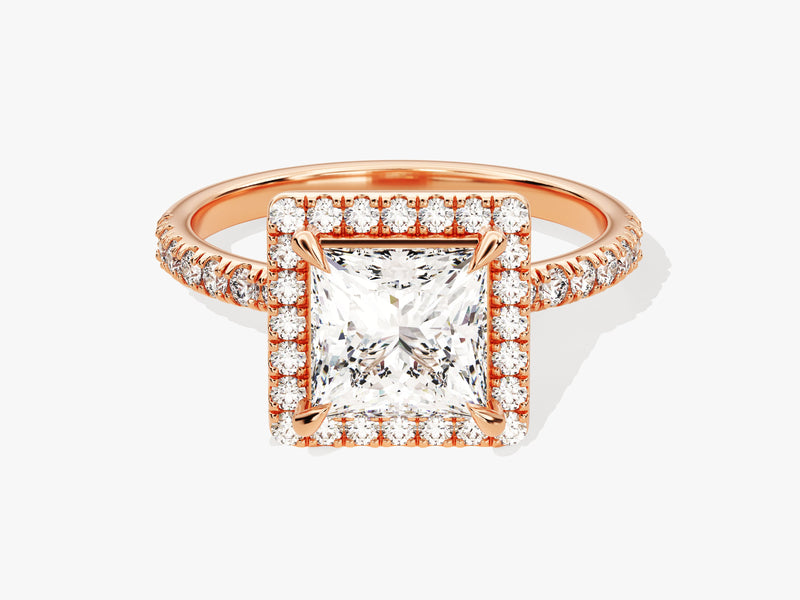 Princess Halo Lab Grown Diamond Engagement Ring with Pave Set Side Stones (1.50 CT)