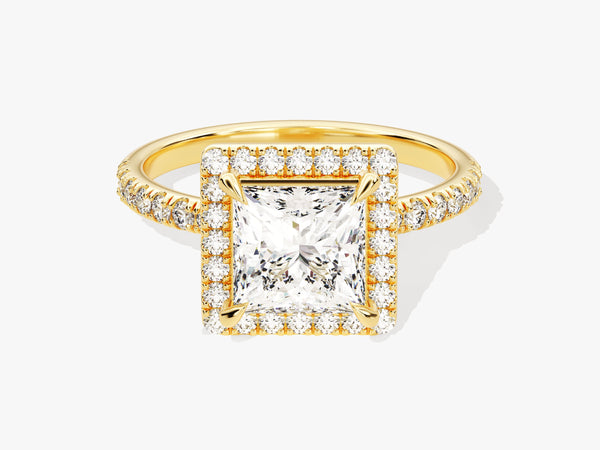 Princess Halo Lab Grown Diamond Engagement Ring with Pave Set Side Stones (1.50 CT)