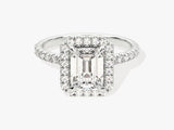 Emerald Halo Moissanite Engagement Ring with Pave Set Side Stones (1.50 CT)
