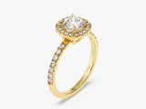 Cushion Halo Moissanite Engagement Ring with Pave Set Side Stones (1.00 CT)