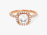 Cushion Halo Moissanite Engagement Ring with Pave Set Side Stones (1.50 CT)