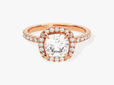Cushion Halo Lab Grown Diamond Engagement Ring with Pave Set Side Stones (1.50 CT)