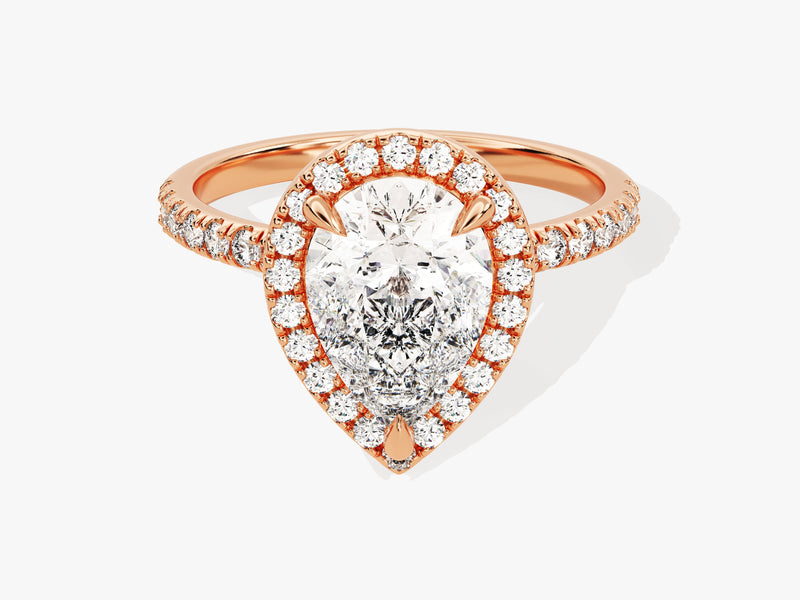 Pear Halo Moissanite Engagement Ring with Pave Set Side Stones (2.00 CT)