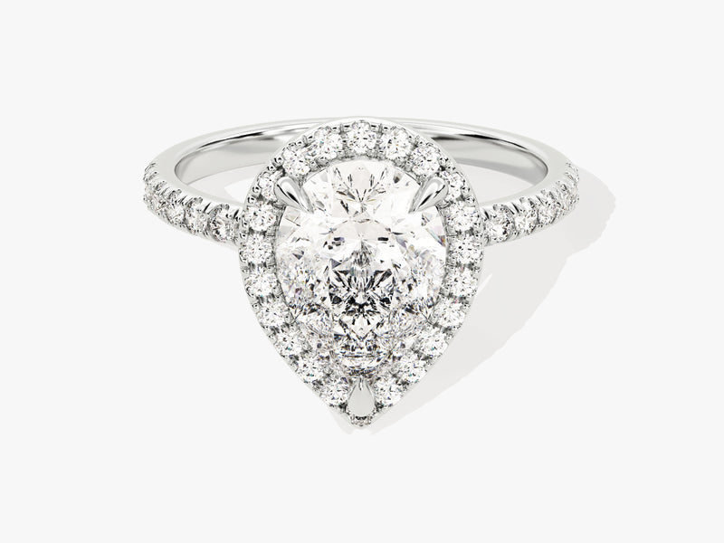 Pear Halo Lab Grown Diamond Engagement Ring with Pave Set Side Stones (2.00 CT)