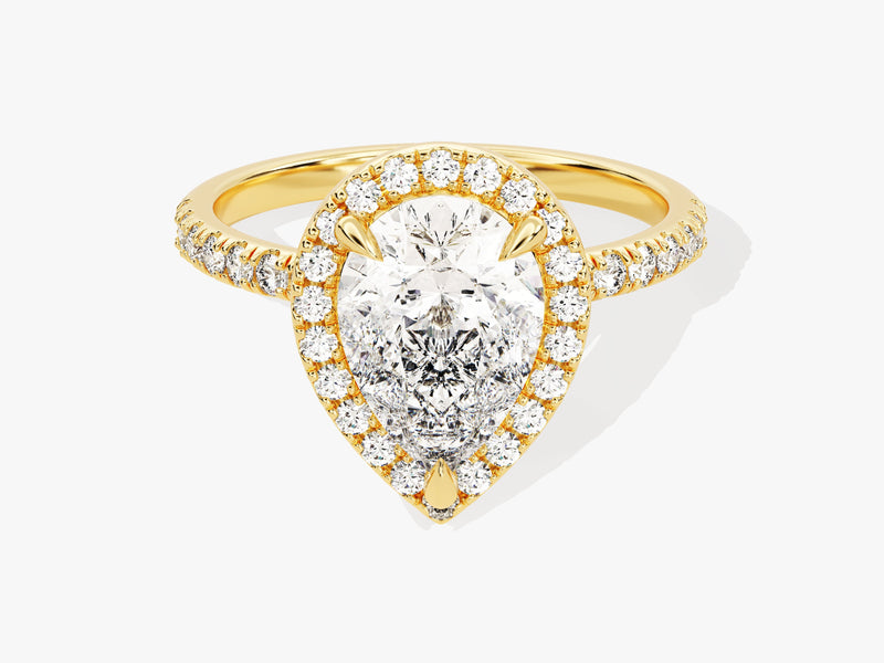 Pear Halo Lab Grown Diamond Engagement Ring with Pave Set Side Stones (2.00 CT)