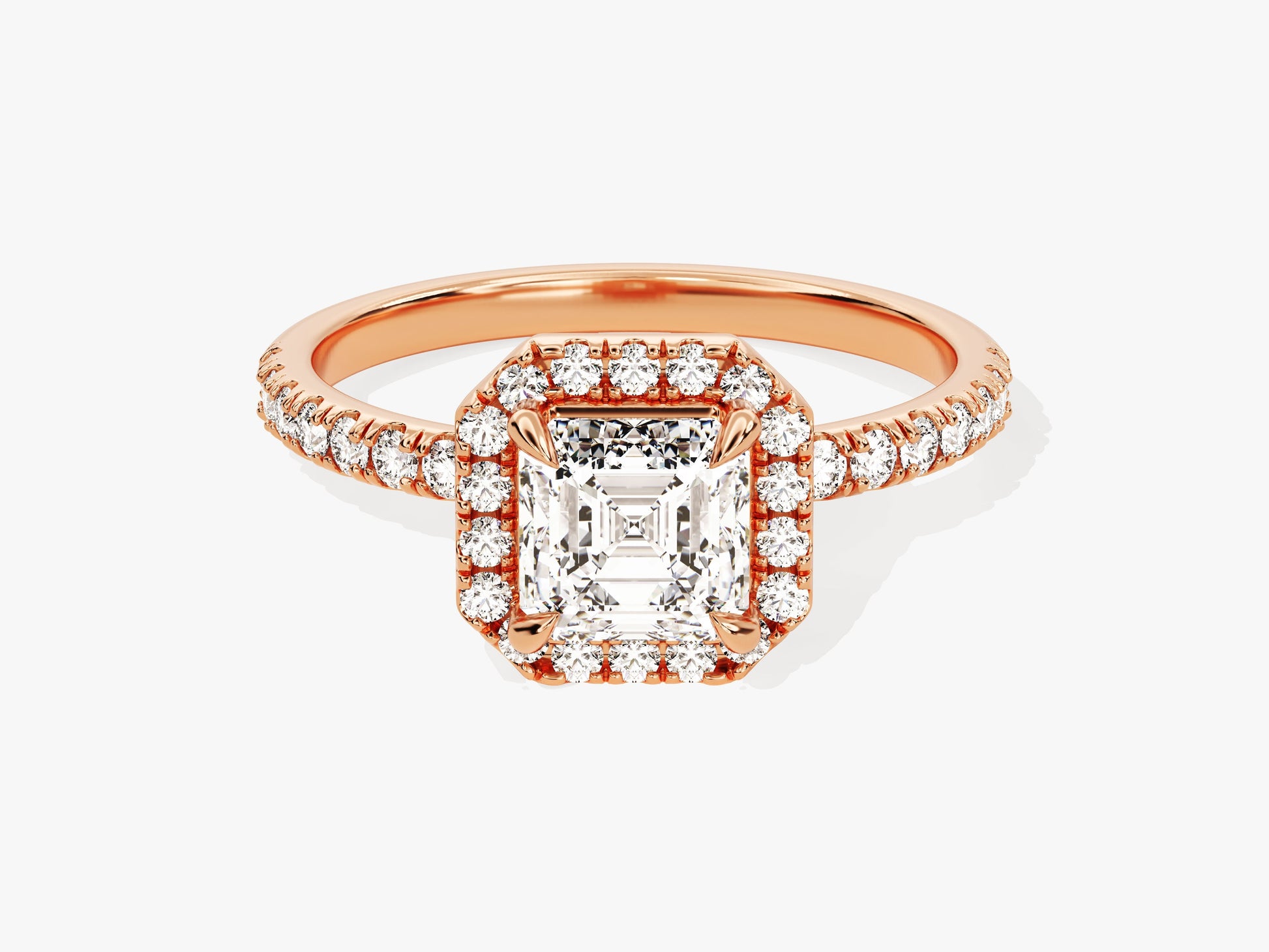 Asscher Halo Lab Grown Diamond Engagement Ring with Pave Set Side Stones (1.00 CT)