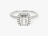 Asscher Halo Lab Grown Diamond Engagement Ring with Pave Set Side Stones (1.00 CT)