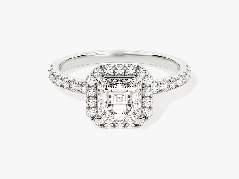 Asscher Halo Lab Grown Diamond Engagement Ring with Pave Set Side Stones (1.00 CT)