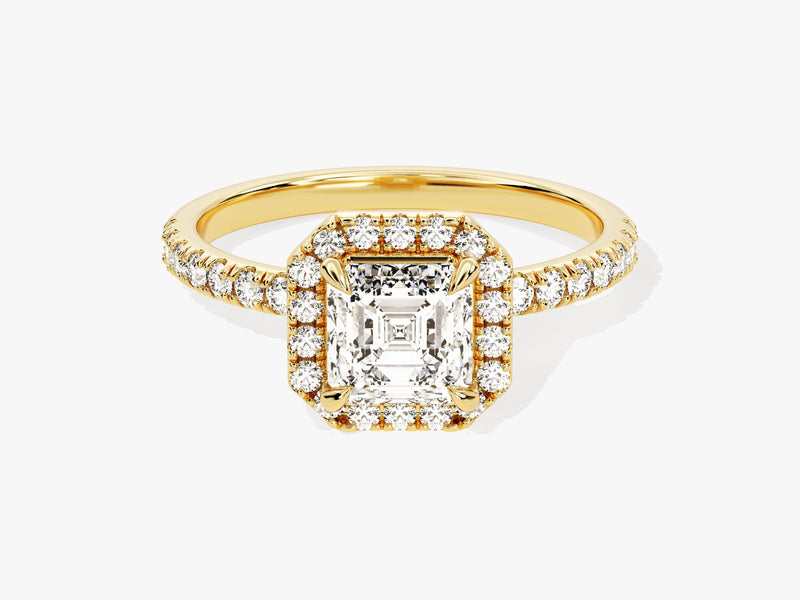 Asscher Halo Lab Grown Diamond Engagement Ring with Pave Set Side Stones (1.00 CT)