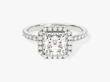 Asscher Halo Moissanite Engagement Ring with Pave Set Side Stones (1.50 CT)