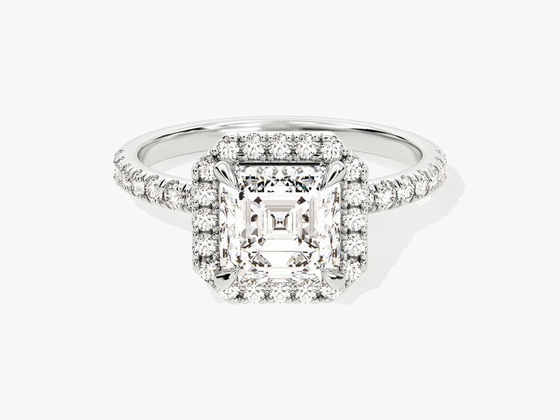 Asscher Halo Lab Grown Diamond Engagement Ring with Pave Set Side Stones (1.50 CT)