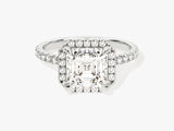 Asscher Halo Lab Grown Diamond Engagement Ring with Pave Set Side Stones (2.00 CT)