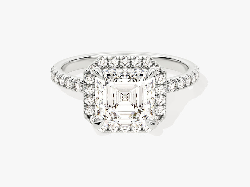 Asscher Halo Lab Grown Diamond Engagement Ring with Pave Set Side Stones (2.00 CT)