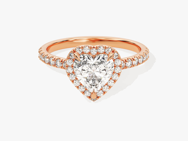 Heart Halo Moissanite Engagement Ring with Pave Set Side Stones (1.00 CT)