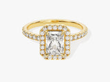 Radiant Halo Moissanite Engagement Ring with Pave Set Side Stones (1.00 CT)