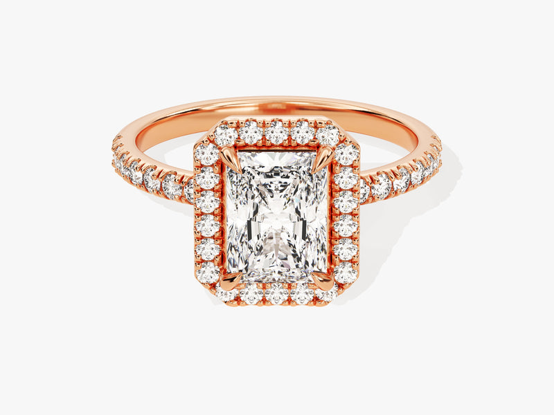 Radiant Halo Lab Grown Diamond Engagement Ring with Pave Set Side Stones (1.50 CT)