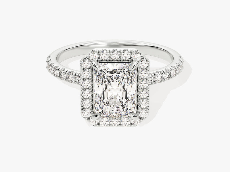 Radiant Halo Lab Grown Diamond Engagement Ring with Pave Set Side Stones (1.50 CT)