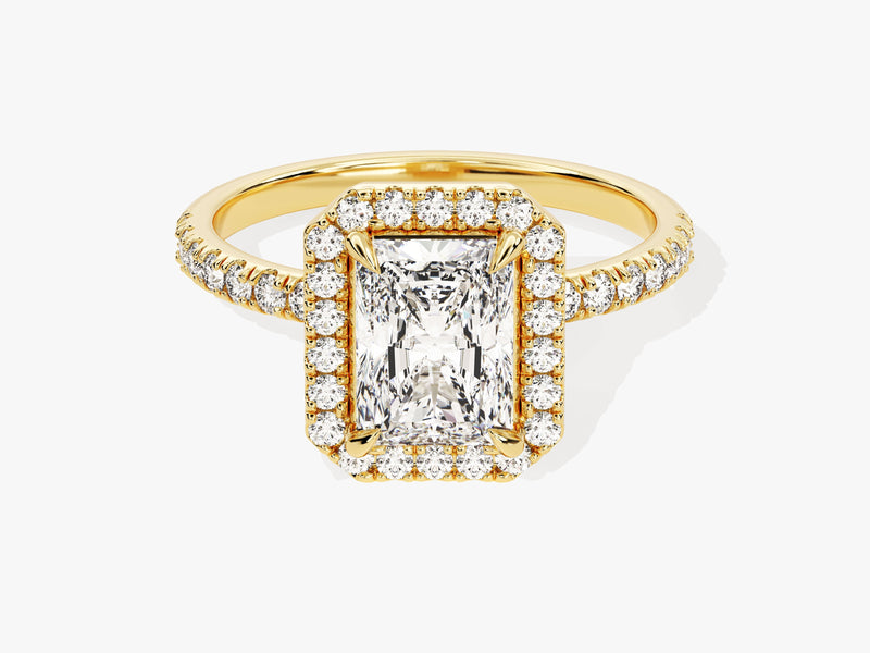 Radiant Halo Lab Grown Diamond Engagement Ring with Pave Set Side Stones (1.50 CT)