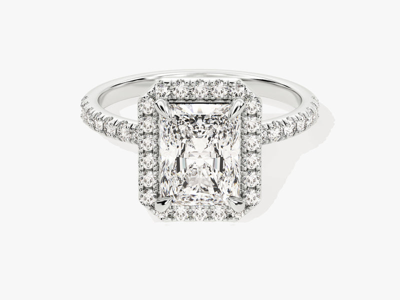 Radiant Halo Lab Grown Diamond Engagement Ring with Pave Set Side Stones (2.00 CT)