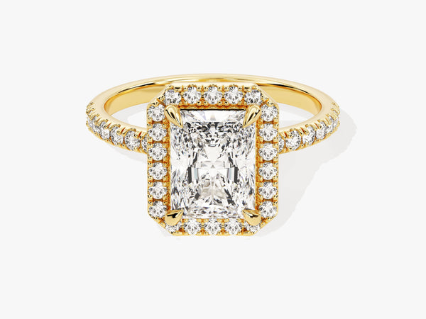 Radiant Halo Lab Grown Diamond Engagement Ring with Pave Set Side Stones (2.00 CT)