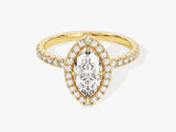 Marquise Halo Lab Grown Diamond Engagement Ring with Pave Set Side Stones (1.00 CT)