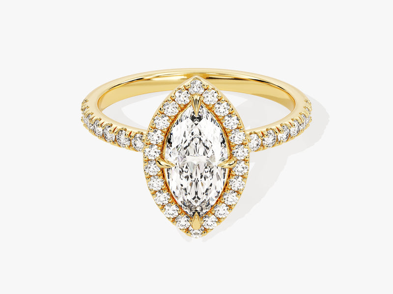 Marquise Halo Lab Grown Diamond Engagement Ring with Pave Set Side Stones (1.00 CT)