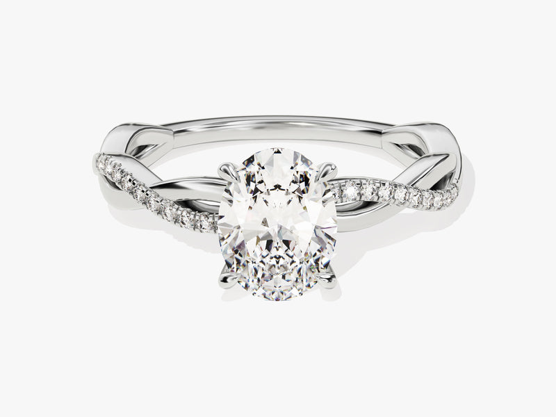 Oval Twisted Lab Grown Diamond Engagement Ring with Pave Set Side Stones (1.50 CT)