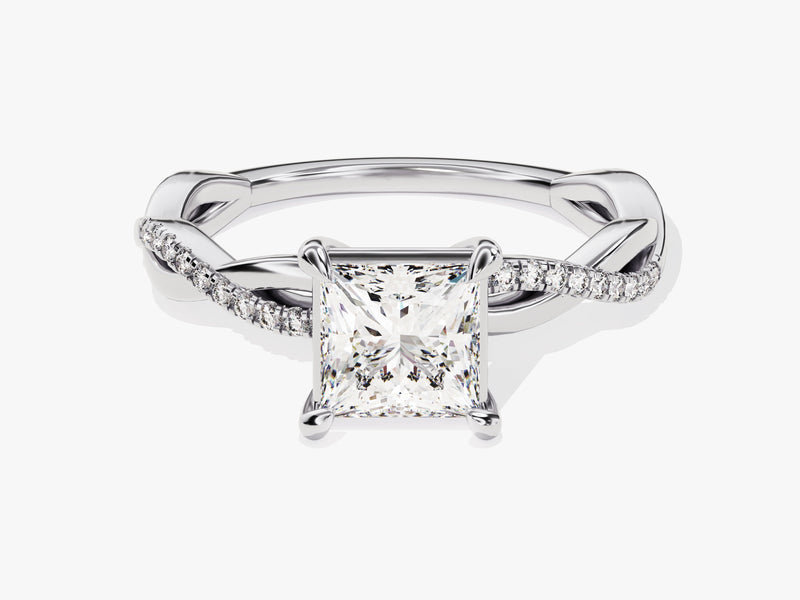 Princess Twisted Lab Grown Diamond Engagement Ring with Pave Set Side Stones (1.00 CT)