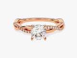 Cushion Twisted Lab Grown Diamond Engagement Ring with Pave Set Side Stones (1.00 CT)