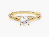 Cushion Twisted Lab Grown Diamond Engagement Ring with Pave Set Side Stones (1.00 CT)
