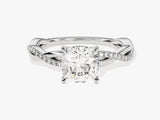 Cushion Twisted Moissanite Engagement Ring with Pave Set Side Stones (1.50 CT)