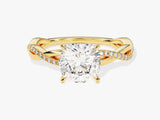 Cushion Twisted Moissanite Engagement Ring with Pave Set Side Stones (2.00 CT)