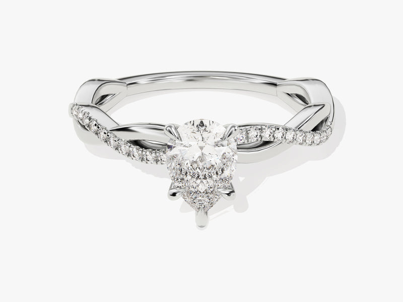 Pear Twisted Lab Grown Diamond Engagement Ring with Pave Set Side Stones (1.00 CT)